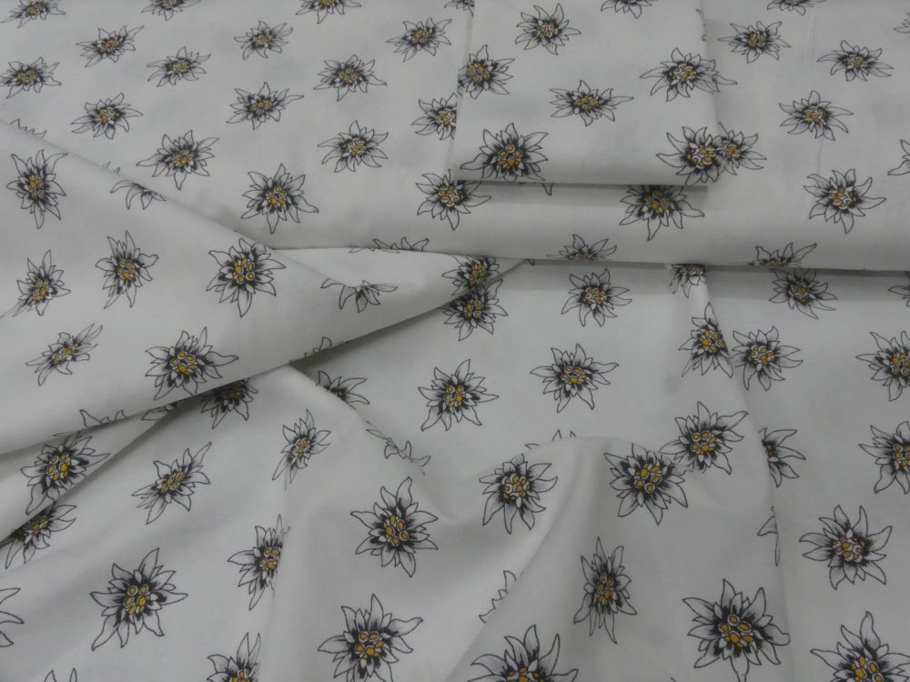 Tissu edelweiss sur fond blanc