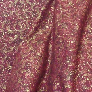 Tissu étoile or fond bordeaux