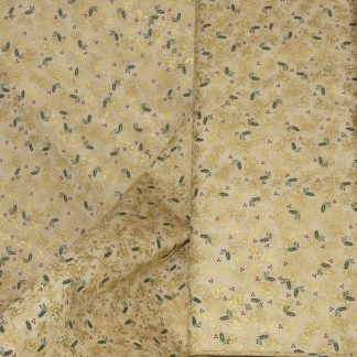 Tissu feuille or fond beige