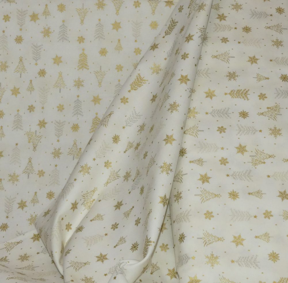 Tissu sapin or fond écru