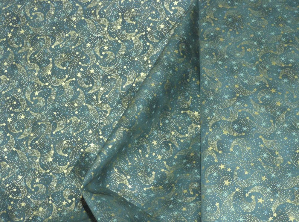 Tissu étoile or fond vert