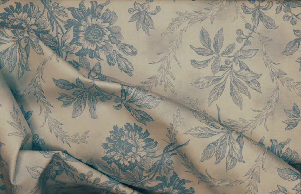 Tissu motif fleurs bleues
