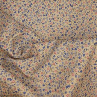 Tissu motif petites fleurs bleues et roses