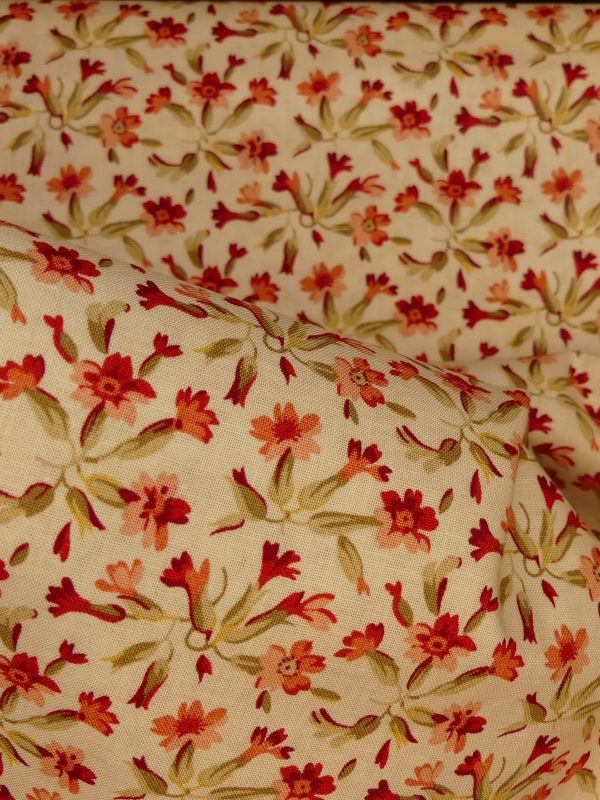 Tissu motif fleur rouge