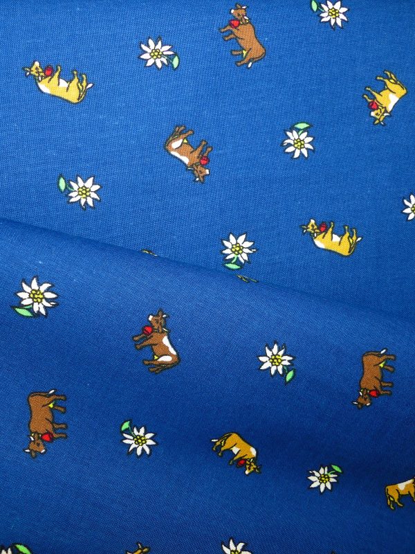 Tissu edelweiss et vache bleue