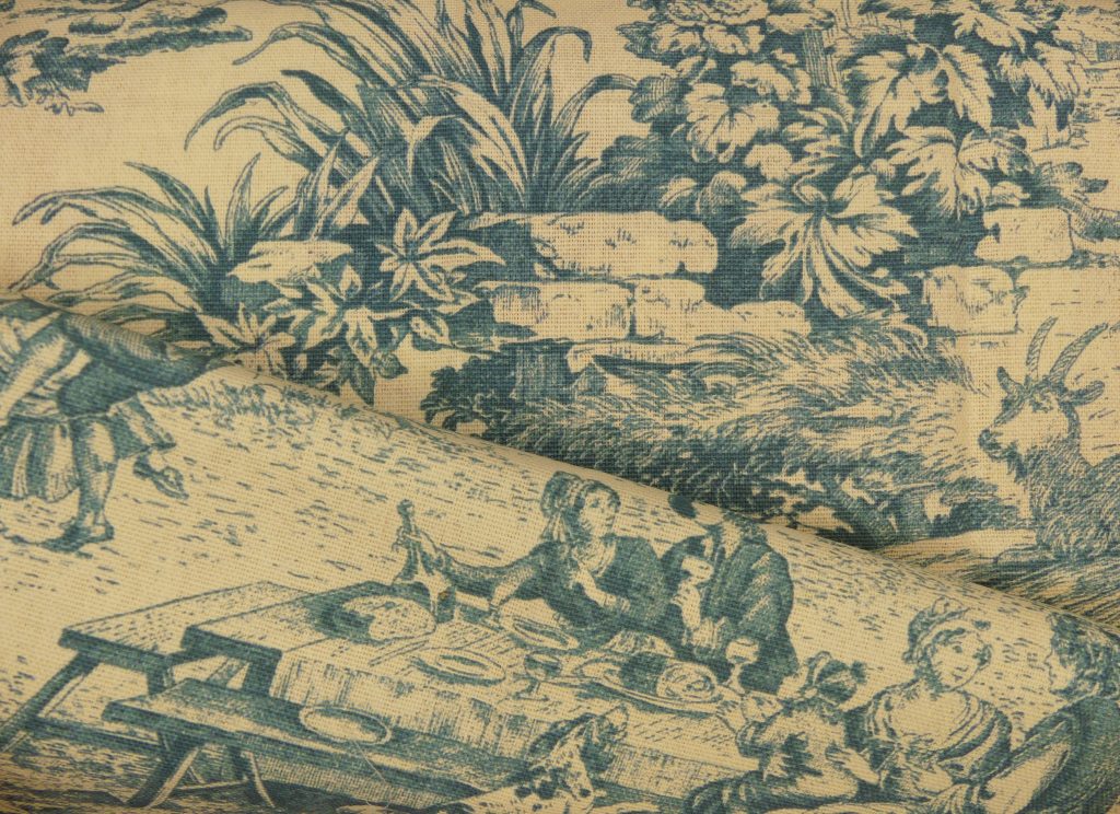 Tissu toile de Jouy bleue