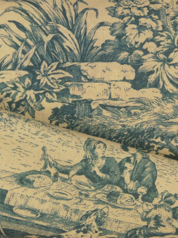 Tissu toile de Jouy bleue